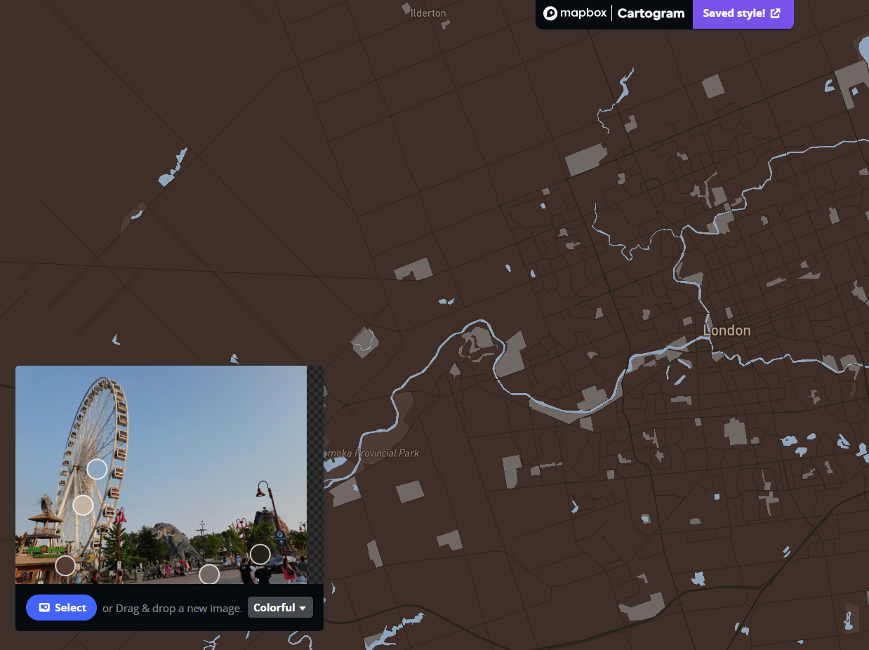 This is the result of me importing the photos into the Cartogram Mapbox. The color of the Mapbox changes along with the color of the photos I import.