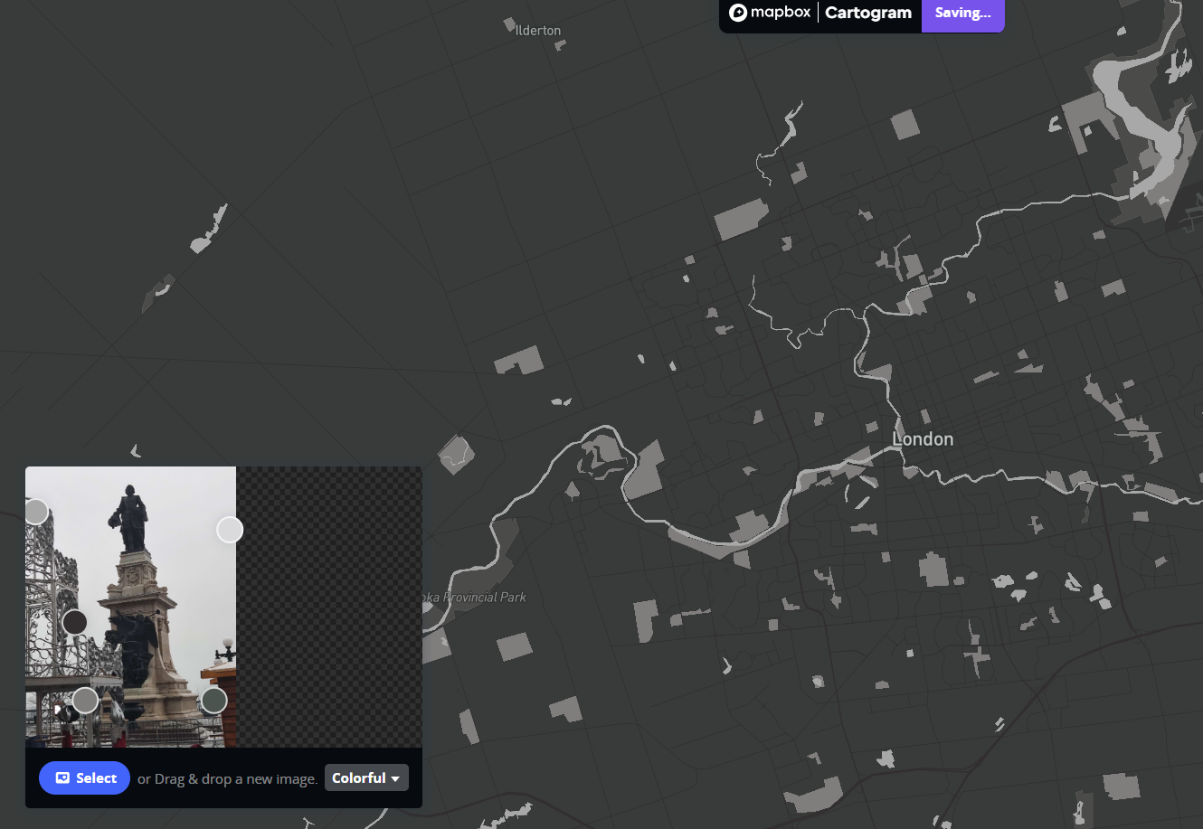 This is the result of me importing the photos into the Cartogram Mapbox. The color of the Mapbox changes along with the color of the photos I import.